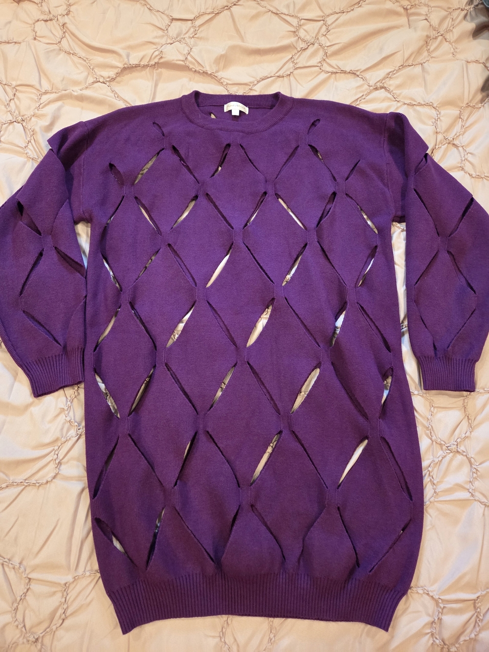 Velvet Purple Diamond Cutout Long Sleeve Sweater Dress